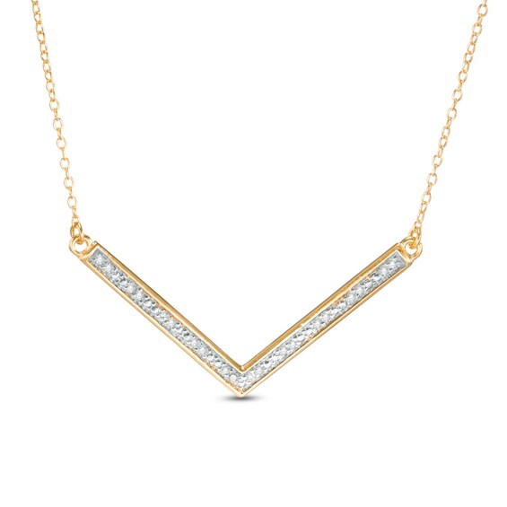 Previously Owned - 1/10 CT. T.w. Diamond Chevron Bar Necklace in Sterling Silver and 18K Gold Plate