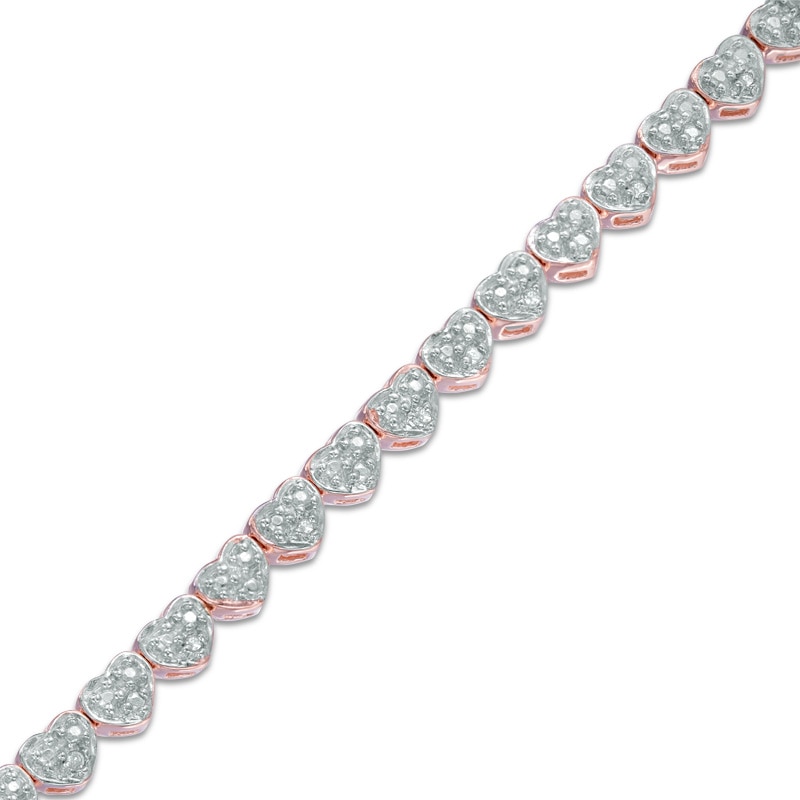 Main Image 1 of Previously Owned - 1/10 CT. T.W. Diamond Heart Bracelet in Sterling Silver and 18K Rose Gold Plate - 7.25"