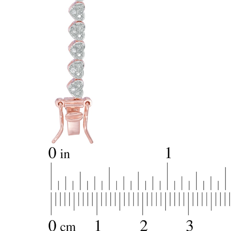 Main Image 2 of Previously Owned - 1/10 CT. T.W. Diamond Heart Bracelet in Sterling Silver and 18K Rose Gold Plate - 7.25"