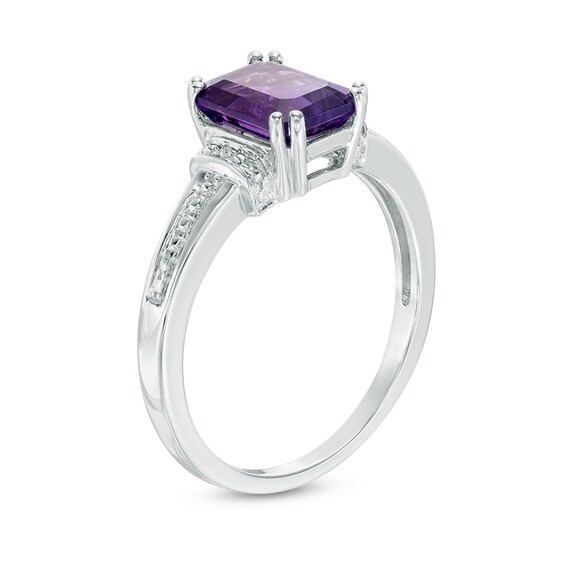Previously Owned - Emerald-Cut Amethyst and Diamond Accent Collar Ring in 10K White Gold
