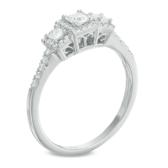 Previously Owned - 1/2 CT. T.w. Princess-Cut Diamond Frame Past Present FutureÂ® Engagement Ring in 14K White Gold
