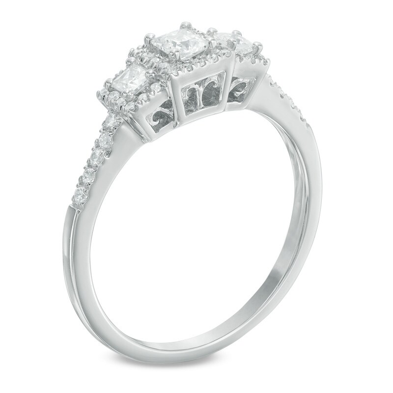 Main Image 2 of Previously Owned - 1/2 CT. T.W. Princess-Cut Diamond Frame Past Present Future® Engagement Ring in 14K White Gold