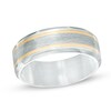 Thumbnail Image 1 of Previously Owned - Triton 9.0mm Comfort Fit Grey Tungsten Wedding Band with 14K Gold Stripes