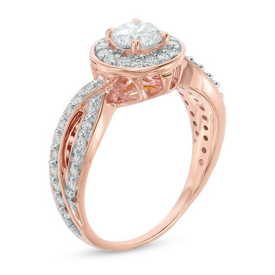 Previously Owned - 1 CT. T.w. Diamond Frame Twist Shank Engagement Ring in 14K Rose Gold
