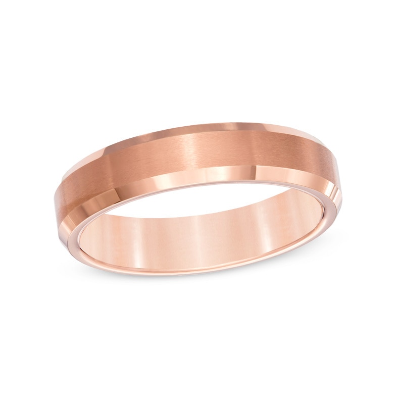 Main Image 1 of Previously Owned - Triton Men's 5.0mm Comfort Fit Bevelled Edge Rose-Tone PVD Tungsten Wedding Band