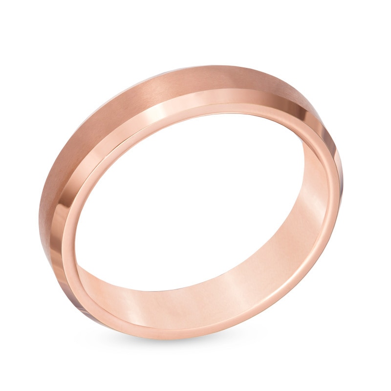 Main Image 2 of Previously Owned - Triton Men's 5.0mm Comfort Fit Bevelled Edge Rose-Tone PVD Tungsten Wedding Band