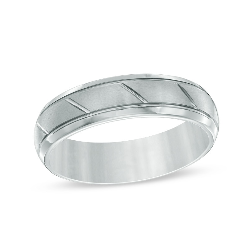 Main Image 1 of Previously Owned - Triton Men's 6.0mm Comfort Fit Slant Groove Tungsten Wedding Band