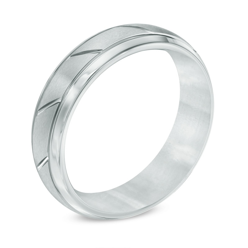 Main Image 2 of Previously Owned - Triton Men's 6.0mm Comfort Fit Slant Groove Tungsten Wedding Band