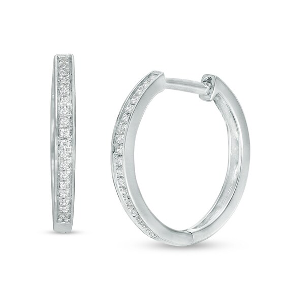 Previously Owned - 1/15 CT. T.w. Diamond Hoop Earrings in 10K White Gold