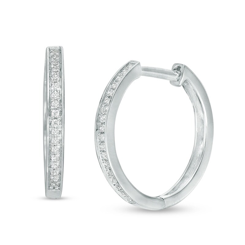 Main Image 1 of Previously Owned - 1/15 CT. T.W. Diamond Hoop Earrings in 10K White Gold