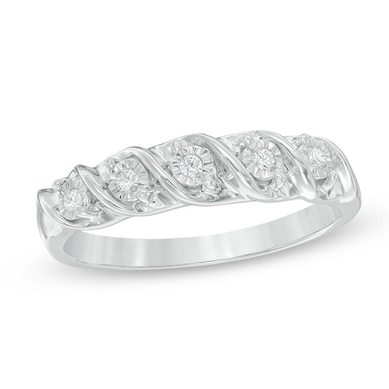 Previously Owned - 1/20 CT. T.w. Diamond Five Stone "S" Anniversary Band in Sterling Silver