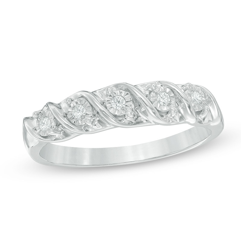 Main Image 1 of Previously Owned - 1/20 CT. T.W. Diamond Five Stone "S" Anniversary Band in Sterling Silver