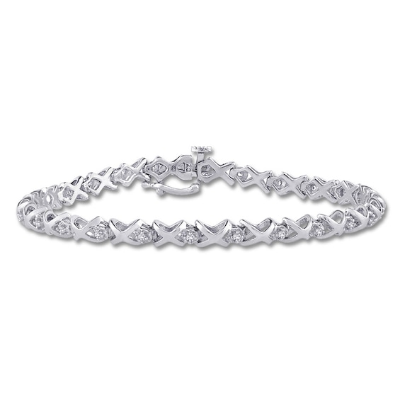 Previously Owned - 1/4 CT. T.w. Diamond "X" and "O" Bracelet in 10K White Gold