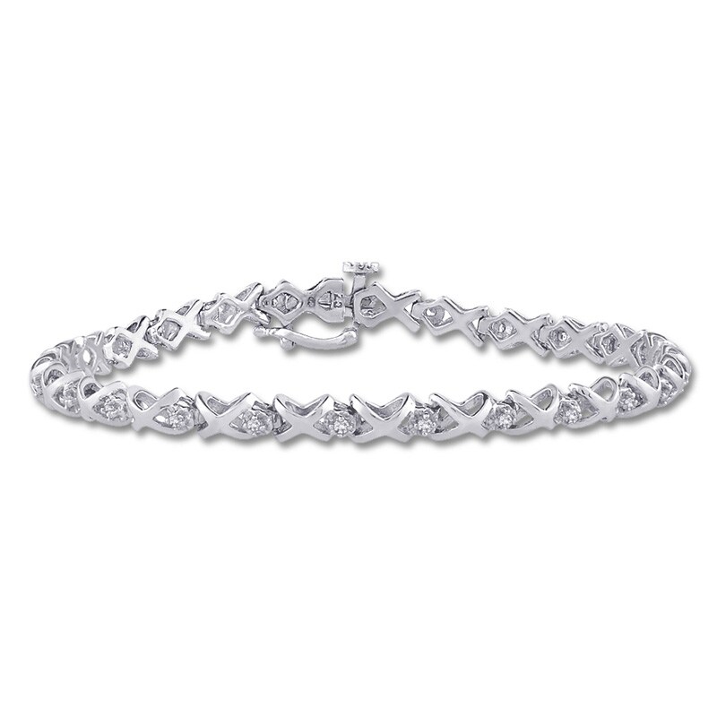 Main Image 1 of Previously Owned - 1/4 CT. T.W. Diamond "X" and "O" Bracelet in 10K White Gold