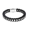 Thumbnail Image 1 of Previously Owned - Woven Black Leather Bracelet in Stainless Steel - 8.5"