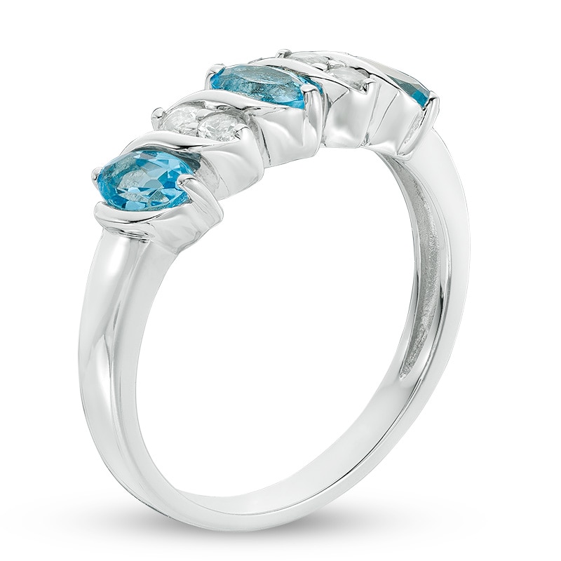 Main Image 2 of Previously Owned - Oval Blue Topaz and White Topaz Five Stone Ring in Sterling Silver