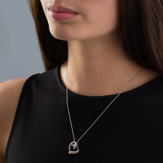 Previously Owned - Diamond Accent Tilted Heart Pendant in Sterling Silver and 10K Rose Gold