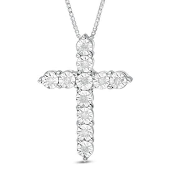 Previously Owned - 1/10 CT. T.w. Diamond Cross Pendant in Sterling Silver