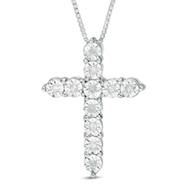 Main Image 1 of Previously Owned - 1/10 CT. T.W. Diamond Cross Pendant in Sterling Silver