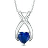 Thumbnail Image 1 of Previously Owned - 6.0mm Heart-Shaped Lab-Created Blue Sapphire and Diamond Accent Wishbone Pendant in 10K White Gold