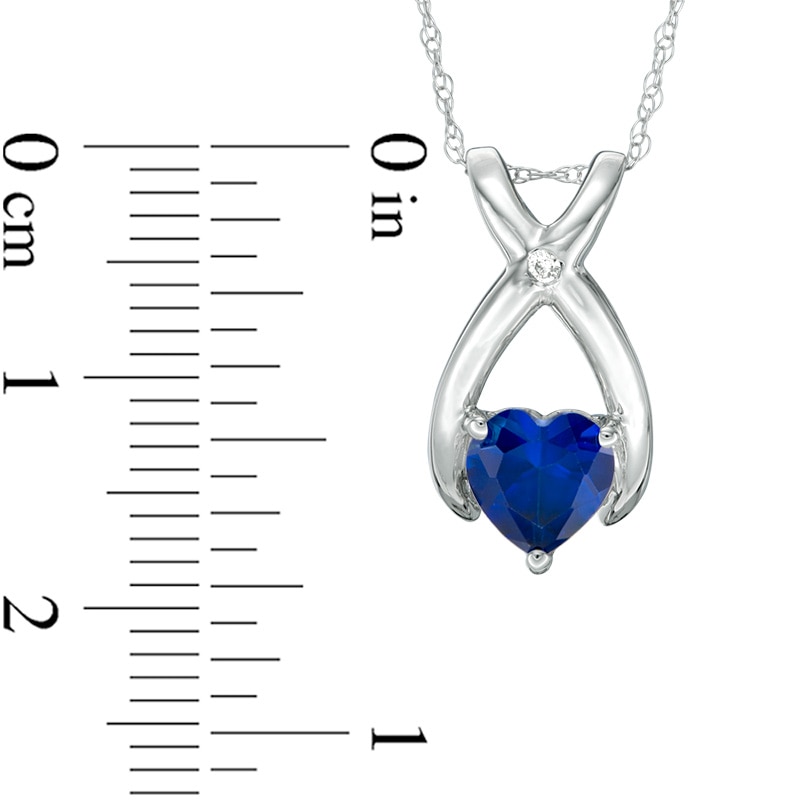 Main Image 2 of Previously Owned - 6.0mm Heart-Shaped Lab-Created Blue Sapphire and Diamond Accent Wishbone Pendant in 10K White Gold