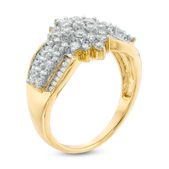 Previously Owned - 1 CT. T.w. Composite Diamond Marquise Multi-Row Engagement Ring in 10K Gold