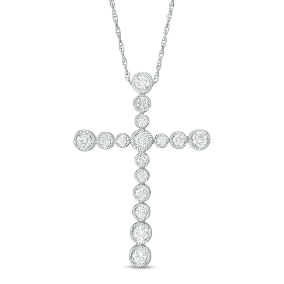 Previously Owned - 1/2 CT. T.w. Diamond Vintage-Style Cross Pendant in 14K White Gold