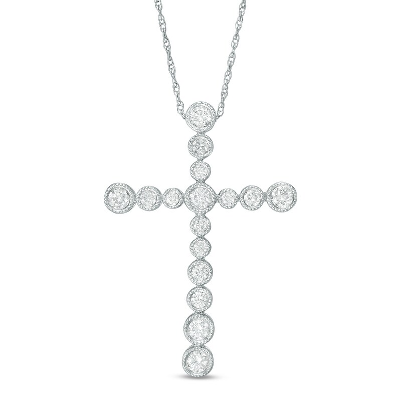 Main Image 1 of Previously Owned - 1/2 CT. T.W. Diamond Vintage-Style Cross Pendant in 14K White Gold
