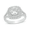 Thumbnail Image 1 of Previously Owned - 8.0mm Lab-Created White Sapphire Double Frame Split Shank Engagement Ring in Sterling Silver