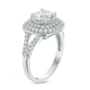 Thumbnail Image 2 of Previously Owned - 8.0mm Lab-Created White Sapphire Double Frame Split Shank Engagement Ring in Sterling Silver