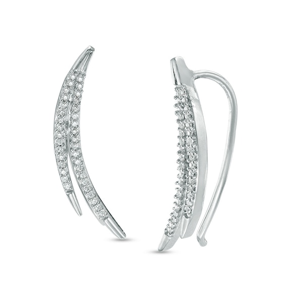 Previously Owned - 1/5 CT. T.w. Diamond Split Curve Crawler Earrings in Sterling Silver