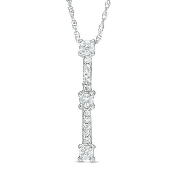 Previously Owned - 1/2 CT. T.w. Diamond Vertical Three Stone Pendant in 10K White Gold