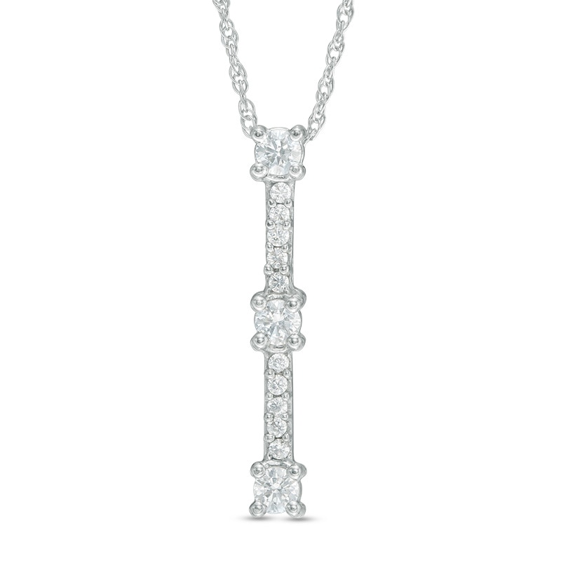 Main Image 1 of Previously Owned - 1/2 CT. T.W. Diamond Vertical Three Stone Pendant in 10K White Gold