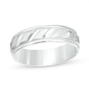 Thumbnail Image 1 of Previously Owned - 6.0mm Brushed Milgrain Slant Comfort Fit Wedding Band in 14K White Gold