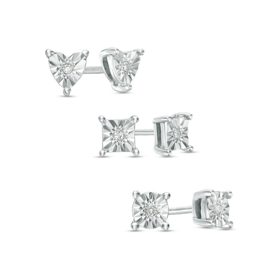 Previously Owned - Diamond Accent Three Pair Stud Earrings Set in Sterling Silver