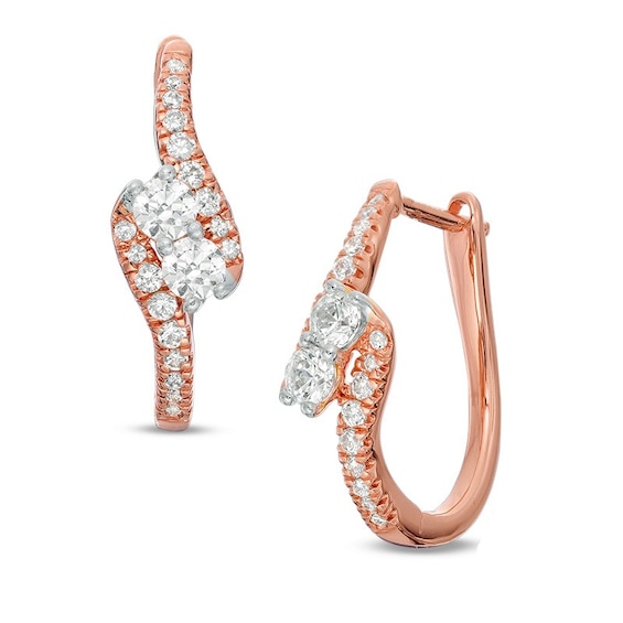 Previously Owned - Ever Us® 5/8 CT. T.w. Two-Stone Diamond Bypass Hoop Earrings in 14K Rose Gold