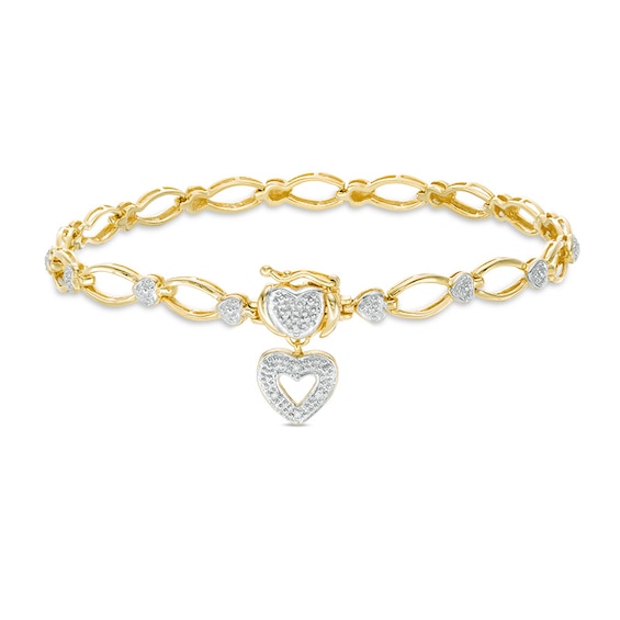 Previously Owned - Diamond Accent Oval Link with Heart Charm Bracelet in Sterling Silver with 14K Gold Plate - 7.25"