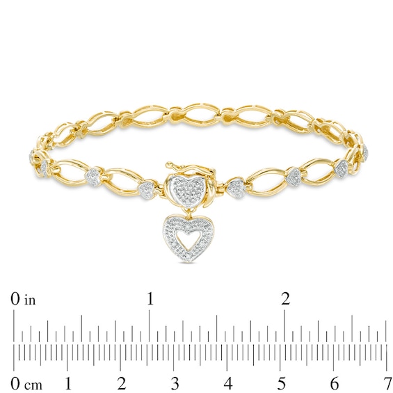 Previously Owned - Diamond Accent Oval Link with Heart Charm Bracelet in Sterling Silver with 14K Gold Plate - 7.25"