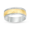 Thumbnail Image 1 of Previously Owned - Men's 8.0mm Hammered Milgrain Comfort Fit Wedding Band in 14K Two-Tone Gold