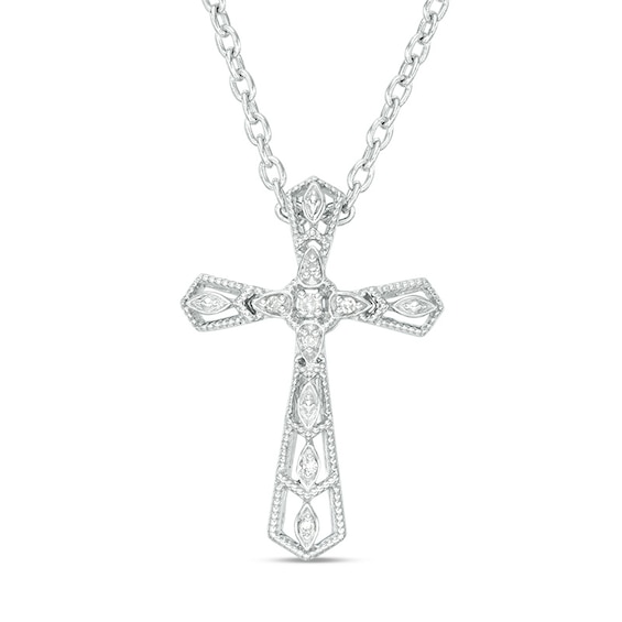 Previously Owned - Diamond Accent Vintage-Style Chevron Cross Pendant in Sterling Silver