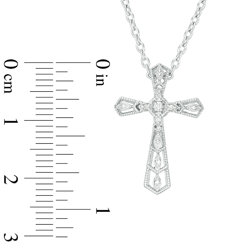 Previously Owned - Diamond Accent Vintage-Style Chevron Cross Pendant in Sterling Silver