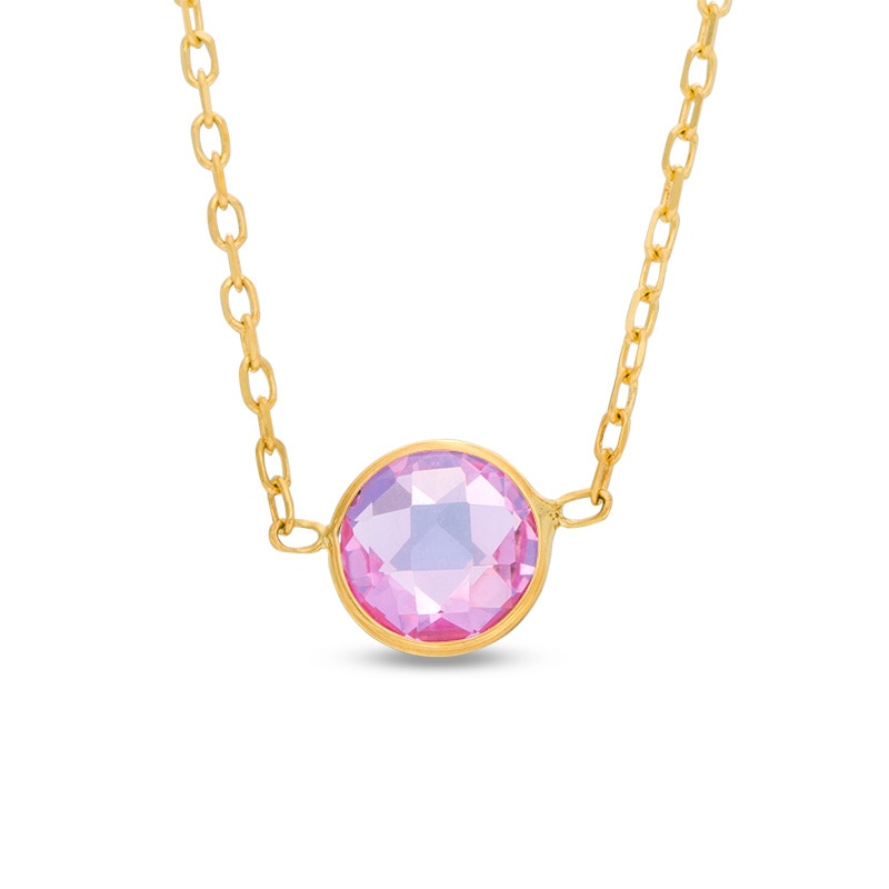 Main Image 1 of Previously Owned - 6.0mm Lab-Created Pink Sapphire Solitaire Necklace in 10K Gold - 17"