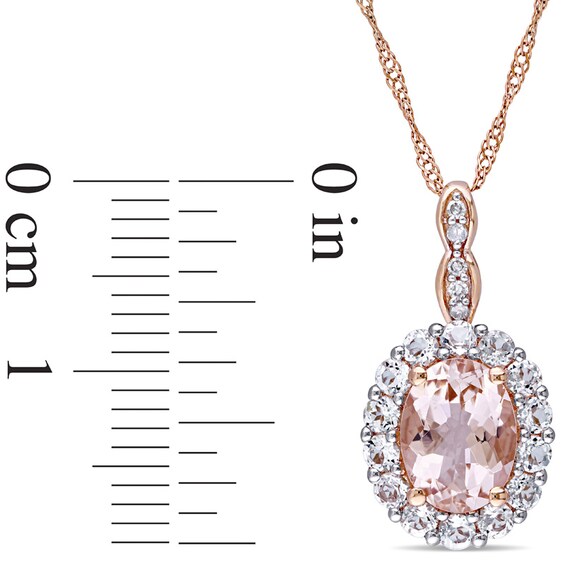 Previously Owned - Oval Morganite, White Topaz and Diamond Accent Frame Pendant in 14K Rose Gold