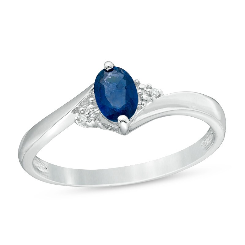 Main Image 1 of Previously Owned - Oval Blue Sapphire and Diamond Accent Bypass Ring in Sterling Silver