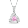 Thumbnail Image 1 of Previously Owned - Trillion-Cut Pink Lab-Created Sapphire and Diamond Accent Swirl Frame Pendant in Sterling Silver