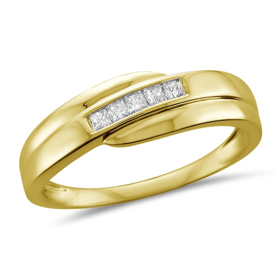 Previously Owned - 1/4 CT. T.w. Square-Cut Diamond Comfort-Fit Bypass Wedding Band in 14K Gold