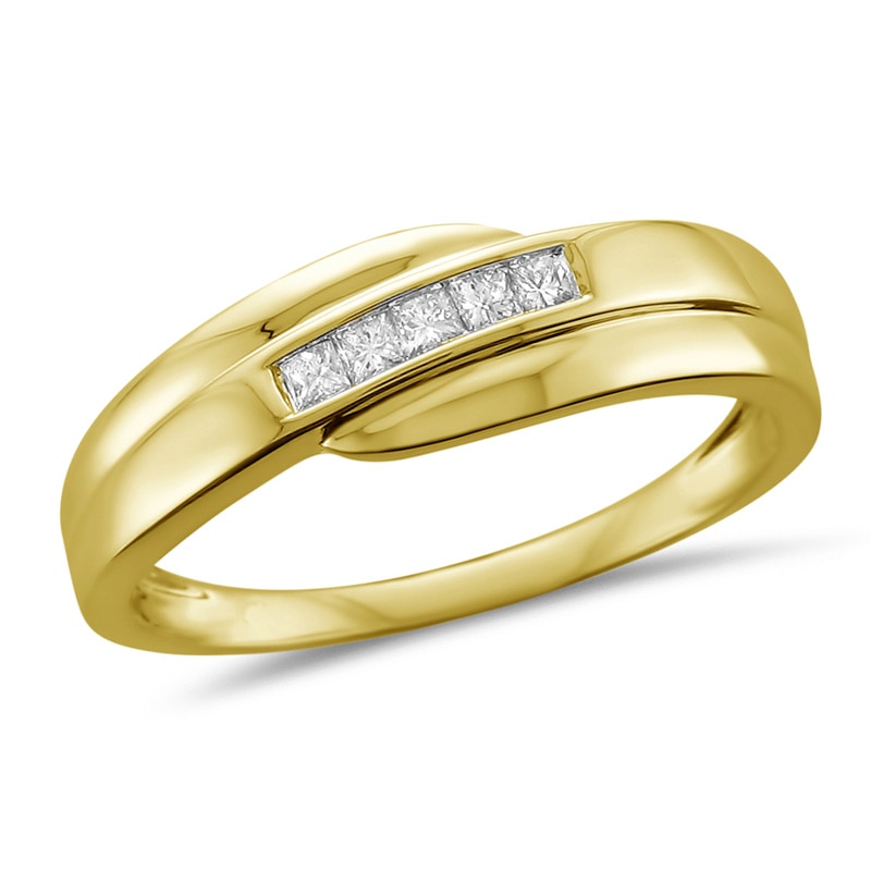 Main Image 1 of Previously Owned - Men's 1/4 CT. T.W. Square-Cut Diamond Comfort-Fit Bypass Wedding Band in 14K Gold