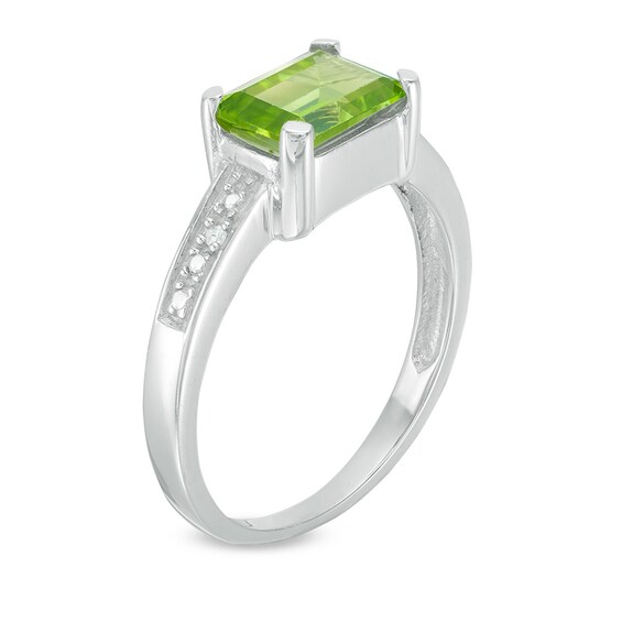 Previously Owned - Emerald-Cut Peridot and Diamond Accent Ring in Sterling Silver