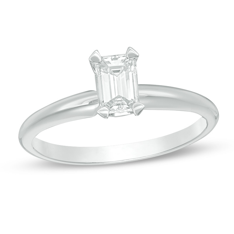 Main Image 1 of Previously Owned - 1/2 CT. Emerald-Cut Diamond Solitaire Engagement Ring in Platinum