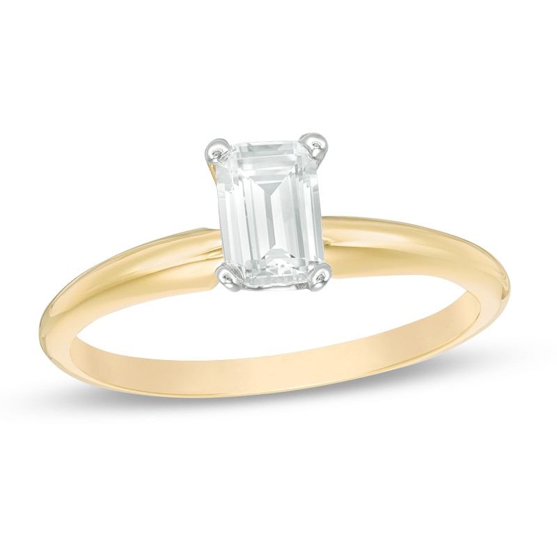 Main Image 1 of Previously Owned - 3/4 CT. Emerald-Cut Diamond Solitaire Engagement Ring in 18K Gold